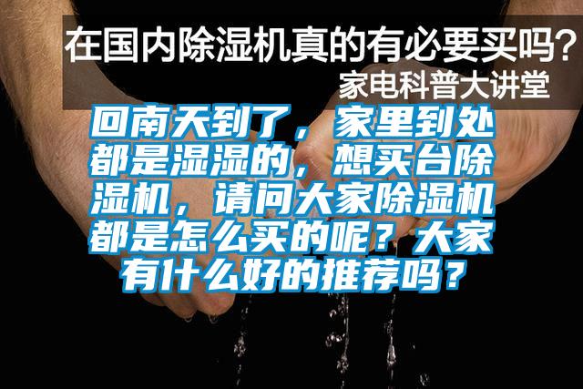 回南天到了，家里到處都是濕濕的，想買臺除濕機，請問大家除濕機都是怎么買的呢？大家有什么好的推薦嗎？